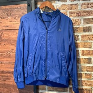 Vintage Lacoste Windbreaker Zip Up Jacket Blue with hidden zipper hood (#42)